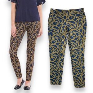 Michael Kors Women Navy Gold Chain Glitz Print Leggings S Pants Trousers Novelty